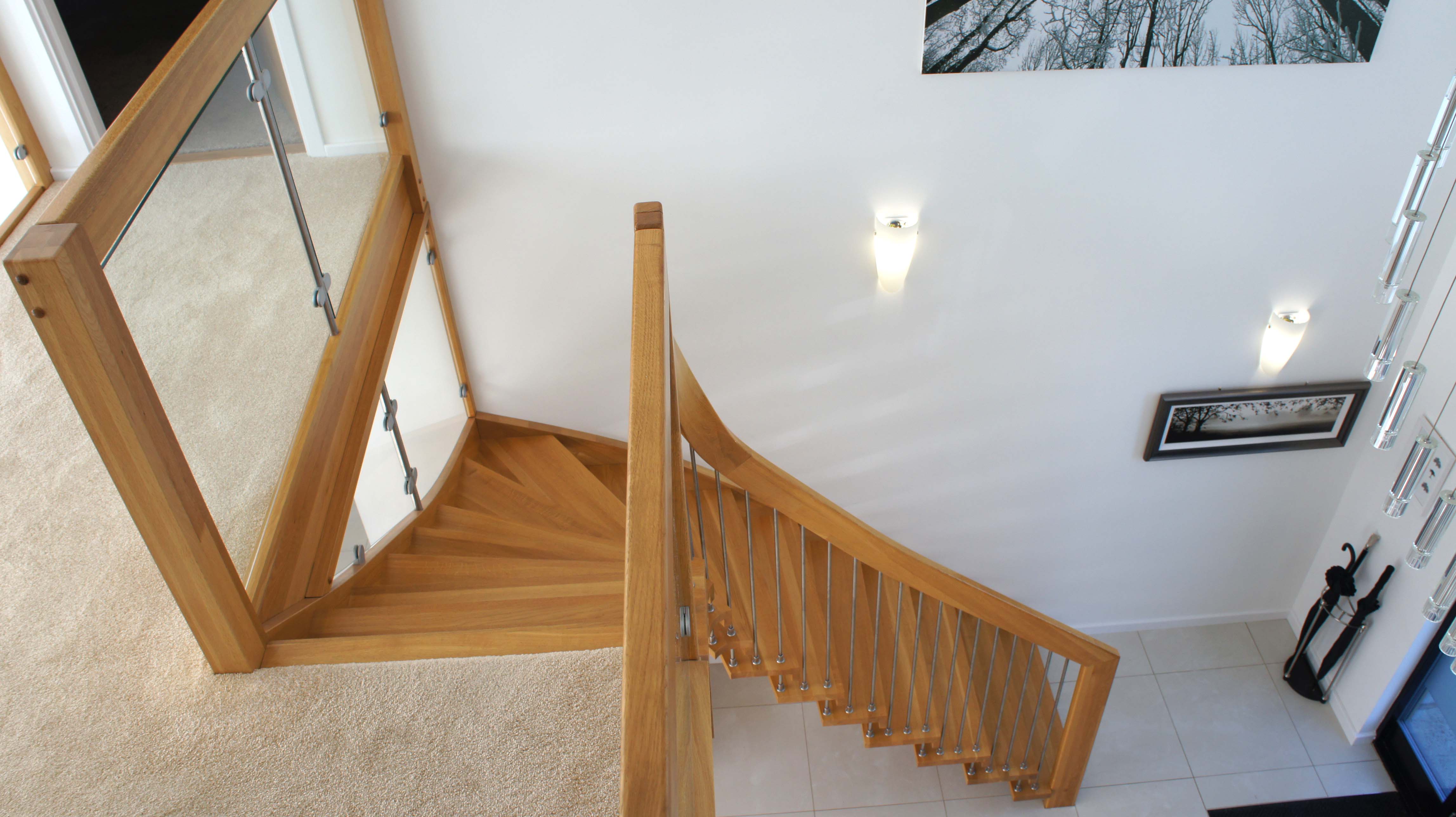 A top down view of a WF floating timber staircase in the New Forest