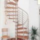 parquet timber floor with a stainless steel and wooded spiral staircase