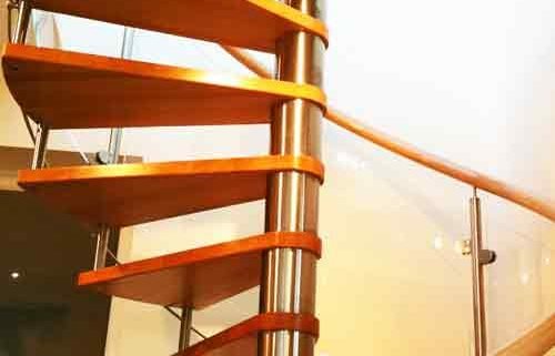 underside of timber tread spiral stair with open risers