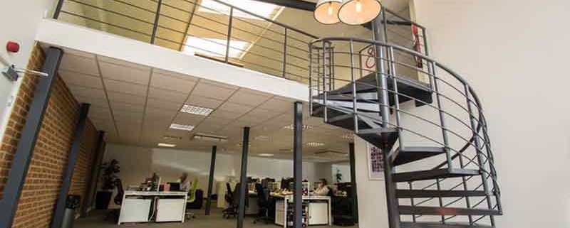 steel mezzanine leading to mezzanine level