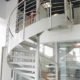 white steel spiral staircase with stringer