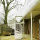 white spiral staircase to back of house