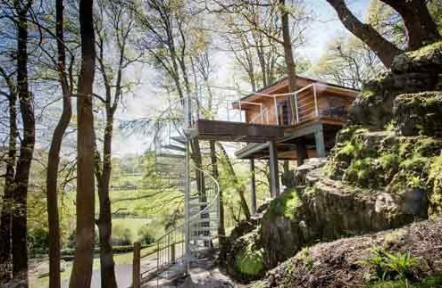 outdoor spiral stair in the woods