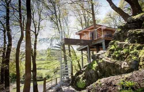 outdoor spiral stair in the woods