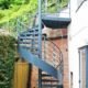 outdoor spiral stair in grey steel