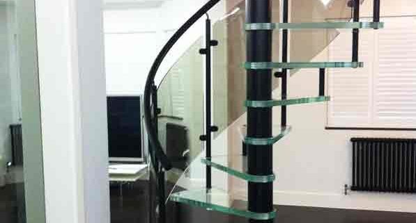 black and glass spiral staircase
