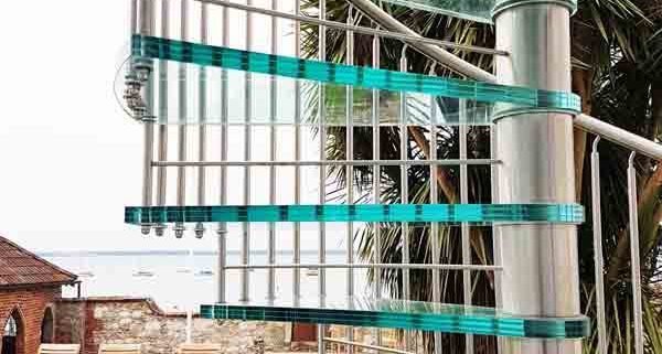 glass steps on an outside spiral staircase