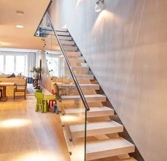 straight flight open riser modern staircase
