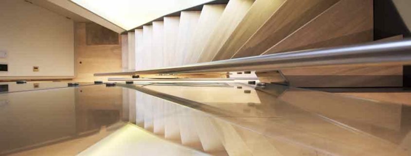 looking down on wooden turning steps