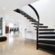 black floating timber staircase with open risers
