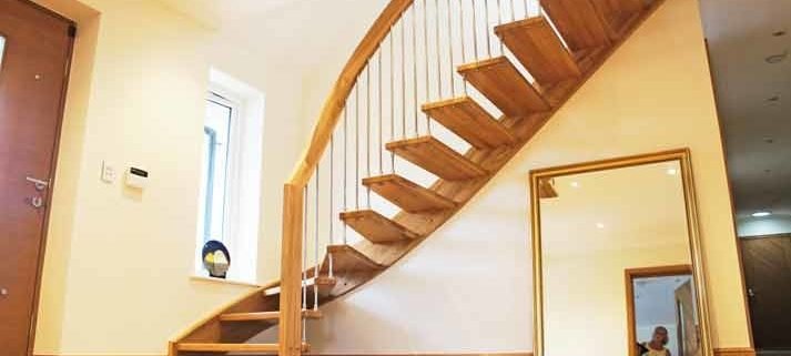 floating timber staircase in oak with open risers