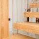 close up of a wooden step on a floating staircase