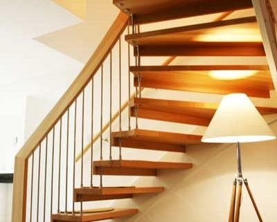 underneath an open floating timber staircase