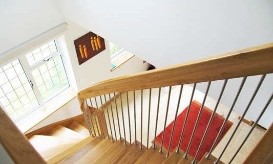 looking down on a oak turning staircase