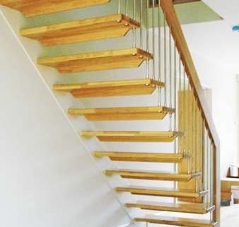 view from rear of floating style wooden staircase