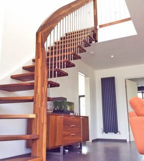 floating wooden style stair with walnut steps