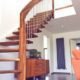 floating wooden style stair with walnut steps