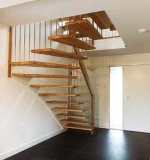 floating wooden staircase with open risers