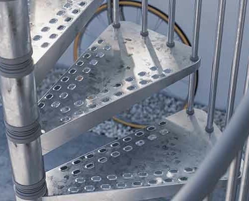 close up of steps of the exterior zink spiral stair