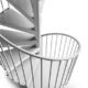looking down on a white steel kit staircase with white background