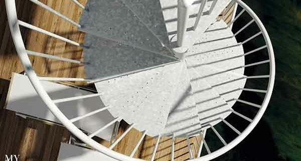 looking down upon the triangular platform of the F20 Z spiral staircase