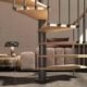 close up of phola spiral stair step with sofa behind