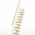 Mini straight flight render with light timber treads and white steel - a white background