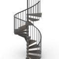 spiral stair render with dark grey steel and walnut treads with white background
