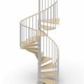 spiral stair render with light grey steel and light timber treads and handrail with white background