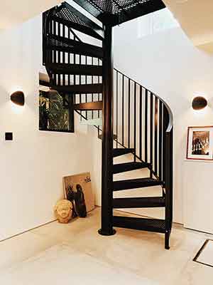 black domestic spiral with steel steps