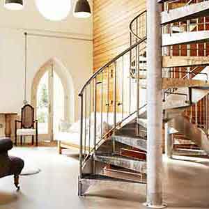 Galvanised spiral stair in a church refurbishment