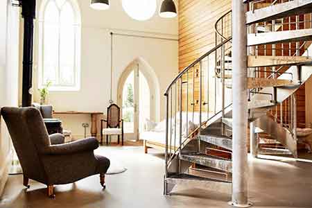 rustic spiral stair in a church