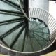 steel and glass spiral staircase looking from above