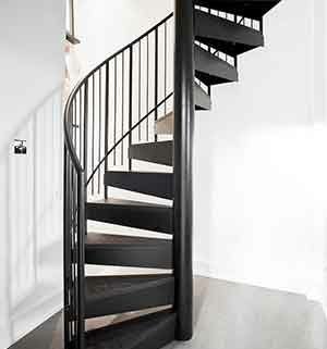 mini spiral stair with steel steps and spindles
