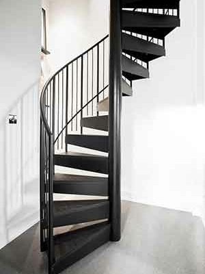 mini spiral stair with steel steps and spindles