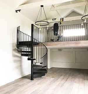 barn conversion and mezzanine with black spiral