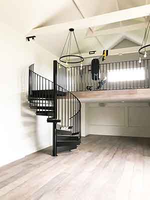 barn conversion and mezzanine with black spiral