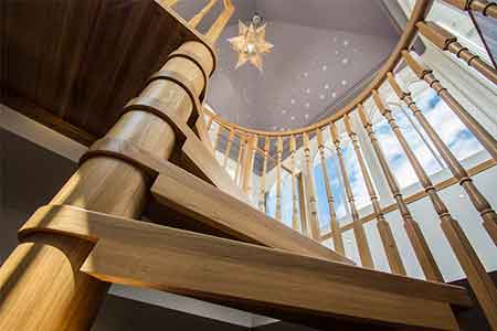 oak spiral stair picture taken from below looking up