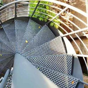 custom external spiral staircase view from above of grey steel treads