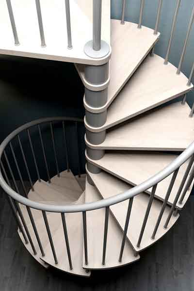 looking down on a timber tread kit spiral staircase