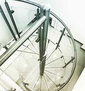 plan view of a spiral stair with acrylic steps