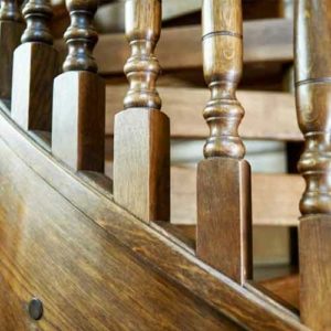 ornate spindles close image of side of spiral stair