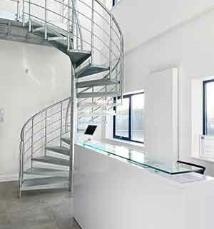 galvanised spiral staircase a office setting