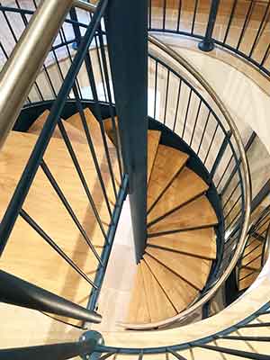 plan shot of a spiral stair with timber treads