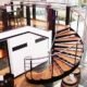 commercial steel and wood spiral stair in a bar setting