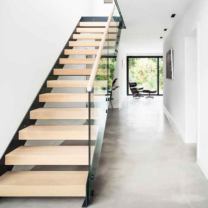 Modern Stair in a tiled hallway