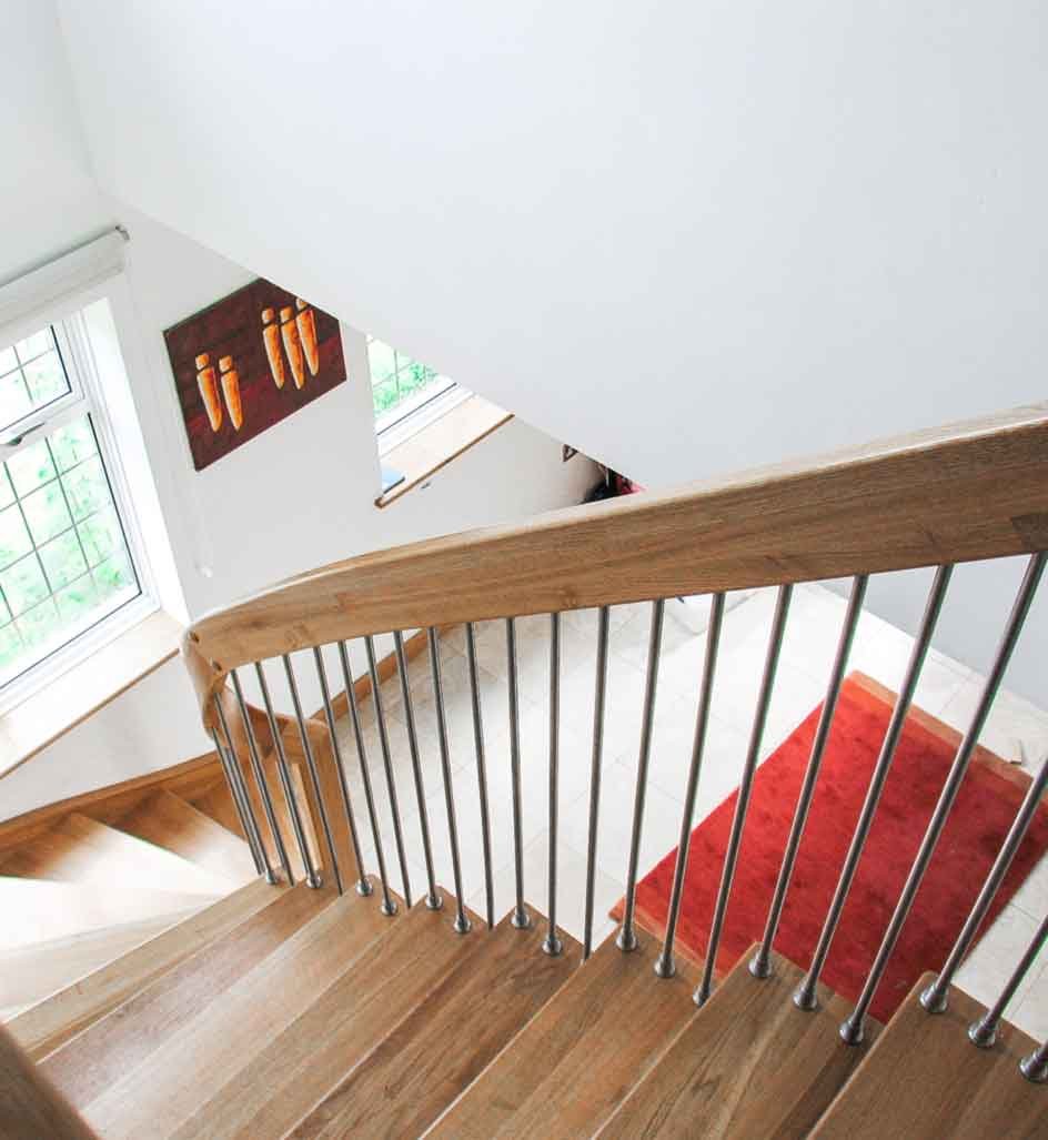 oak step staircase with stainless spindles