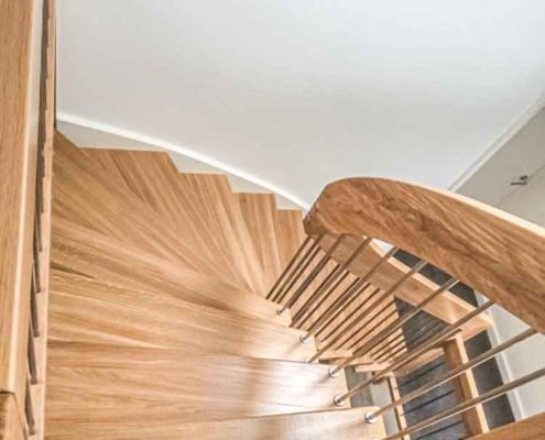 oak steps on a modern stair in a house