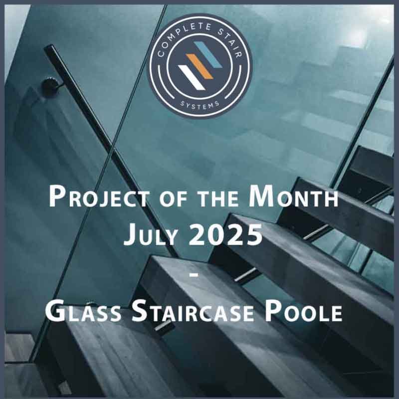 side view of stair with glass panels