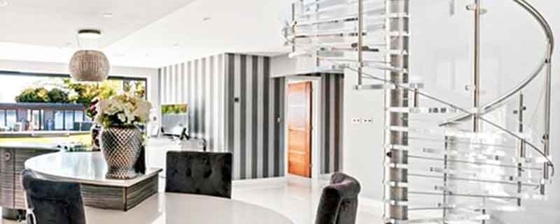 transparent spiral stair in a kitchn